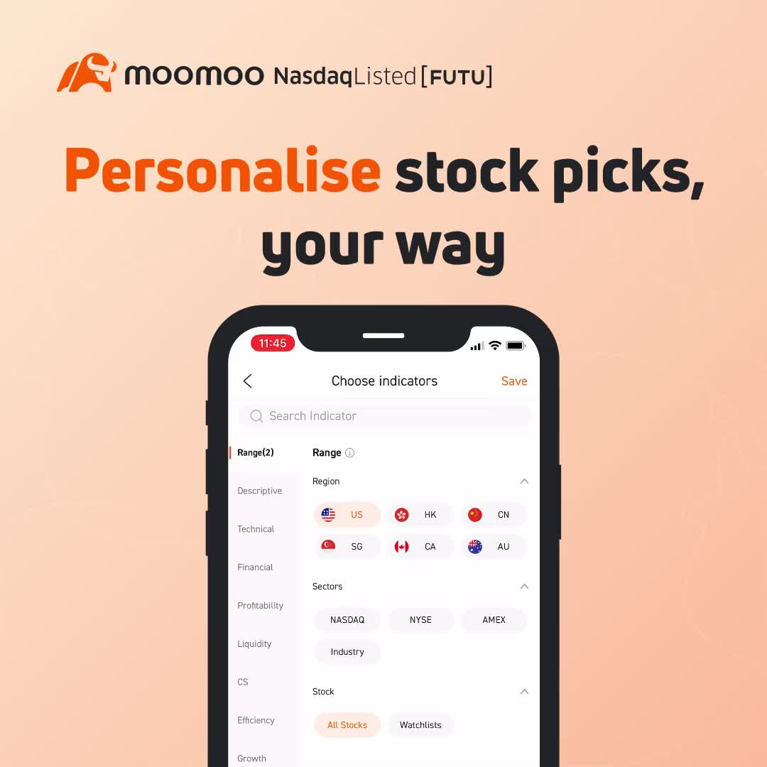 Find your perfect match❤️ with moomoo's stock screener